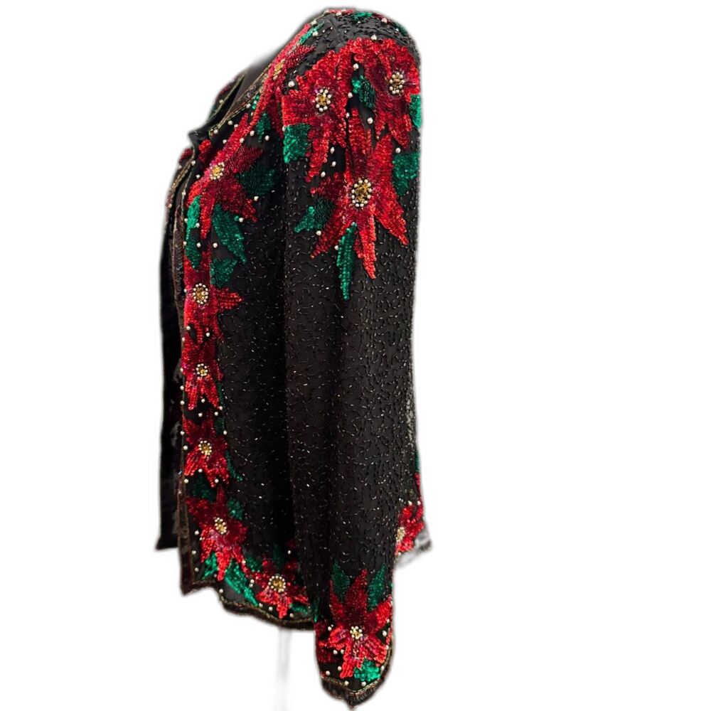 VTG Carina Black Beaded Sequin Blazer Floral Statement Holiday Jacket Size M - Picture 3 of 7
